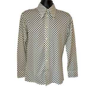 1970s Sears Button Down Shirt Size Medium 100% Polyester Green Polka Dots